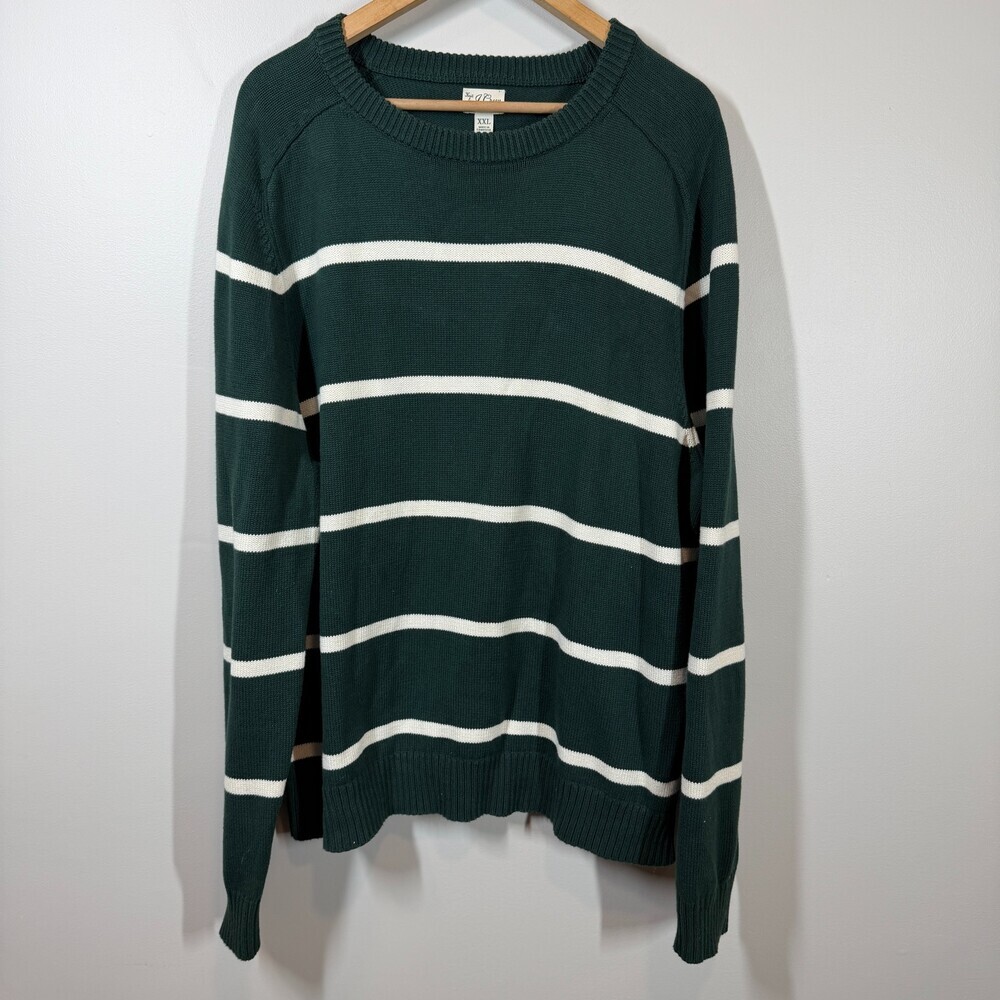 J. Crew Heritage XXL Green White‎ Striped Cotton Sweater Re-Inspired BI842